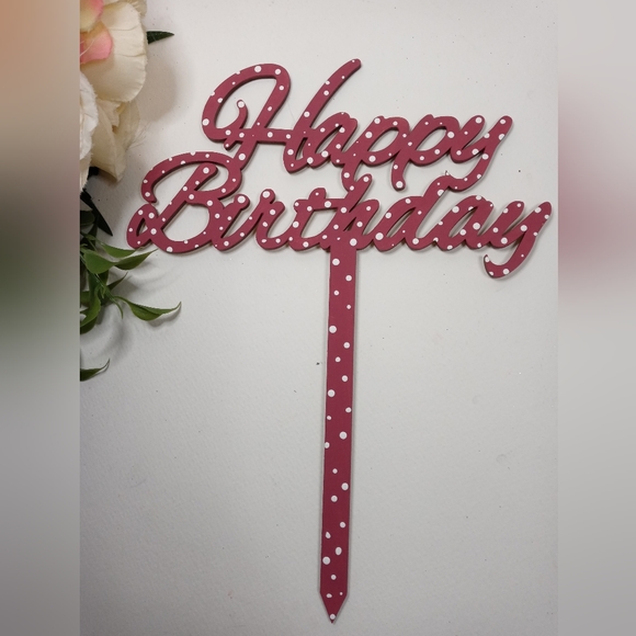 Pink Happy Birthday Cake Topper. Wooden Birthday Cake topper. Cake decoration. - Picture 3 of 8